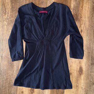 Velvet by Graham & Spencer 3/4 Sleeve V Neck Tee Navy Small